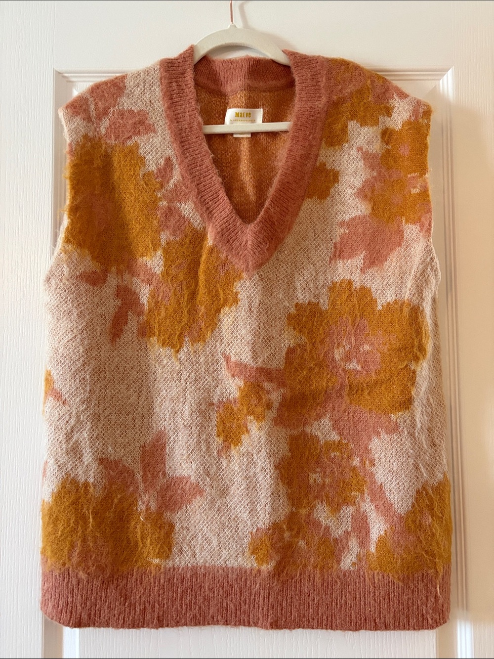 Maeve Dusty Rose and Mustard Floral V-Neck Sweater Vest - Picture 1 of 2